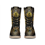Golden Spiritual Lotus Print Winter Boots