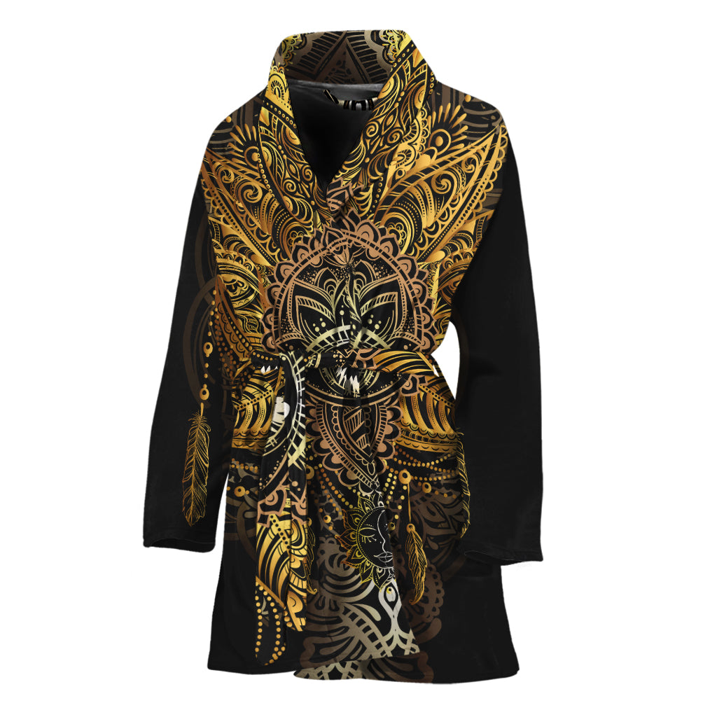 Golden Spiritual Lotus Print Women's Bathrobe