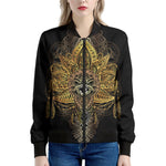 Golden Spiritual Lotus Print Women's Bomber Jacket