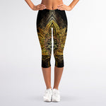 Golden Spiritual Lotus Print Women's Capri Leggings