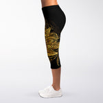 Golden Spiritual Lotus Print Women's Capri Leggings
