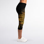 Golden Spiritual Lotus Print Women's Capri Leggings