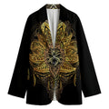 Golden Spiritual Lotus Print Women's Cotton Blazer