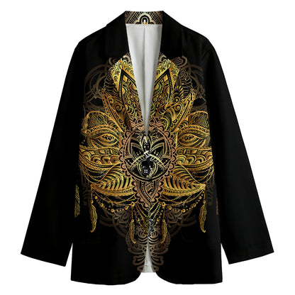 Golden Spiritual Lotus Print Women's Cotton Blazer