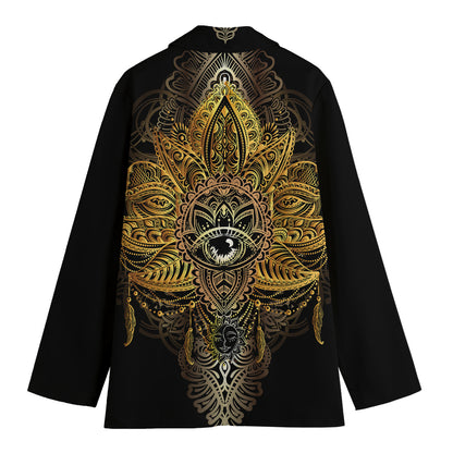 Golden Spiritual Lotus Print Women's Cotton Blazer