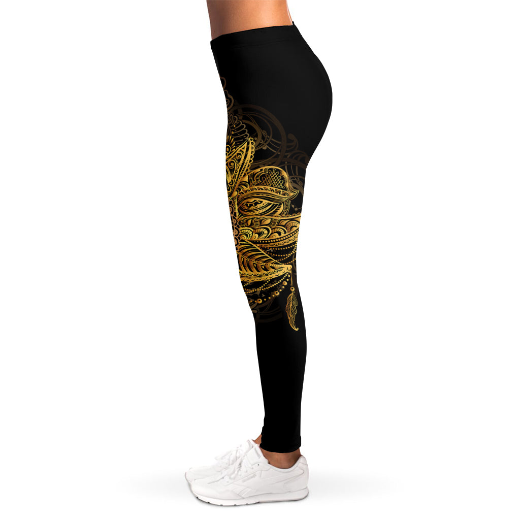 Golden Spiritual Lotus Print Women's Leggings