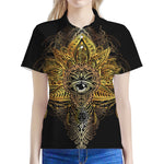 Golden Spiritual Lotus Print Women's Polo Shirt