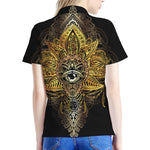 Golden Spiritual Lotus Print Women's Polo Shirt