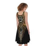 Golden Spiritual Lotus Print Women's Sleeveless Dress