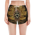 Golden Spiritual Lotus Print Women's Split Running Shorts