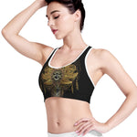 Golden Spiritual Lotus Print Women's Sports Bra