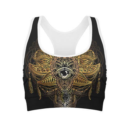 Golden Spiritual Lotus Print Women's Sports Bra