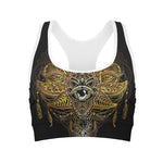 Golden Spiritual Lotus Print Women's Sports Bra