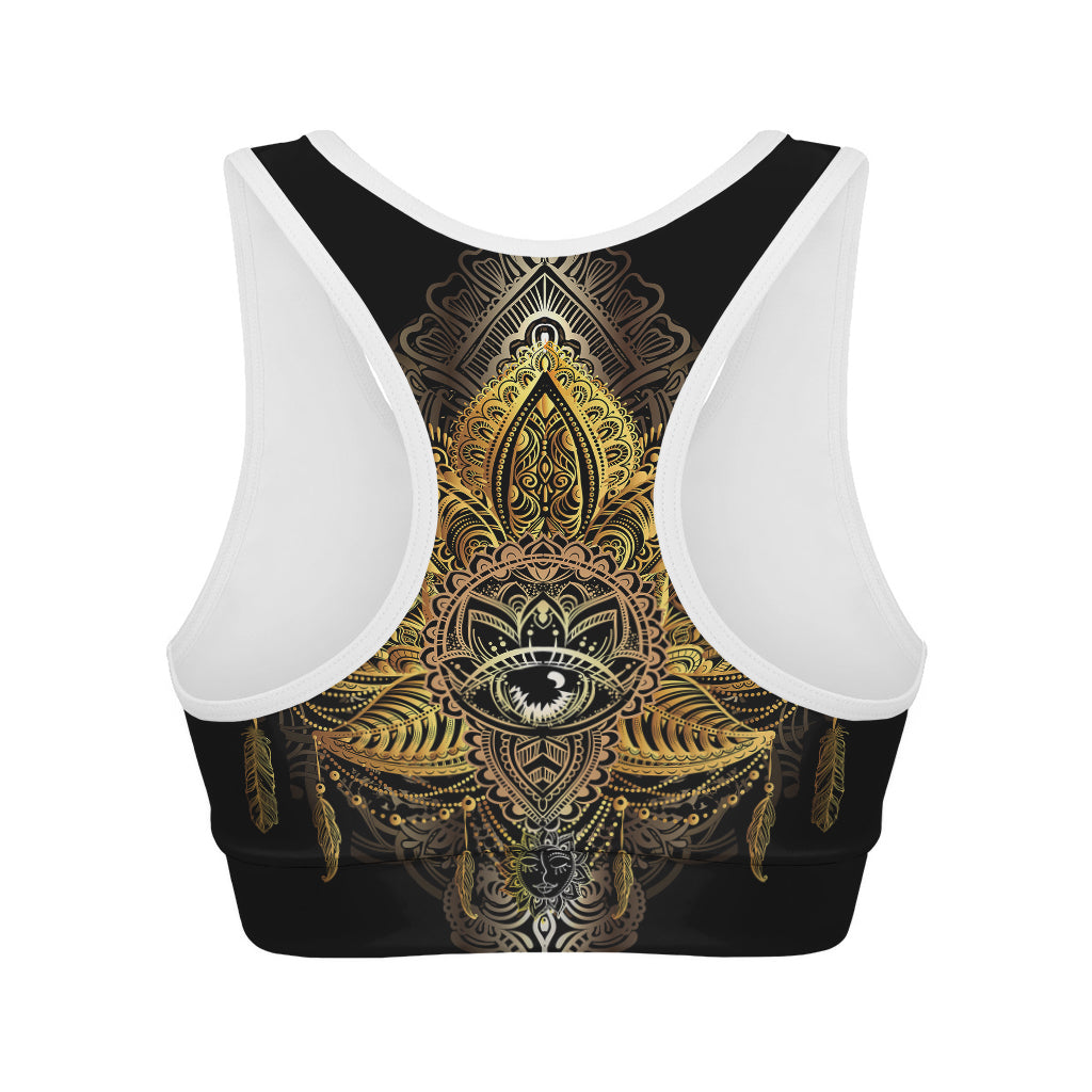 Golden Spiritual Lotus Print Women's Sports Bra