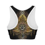 Golden Spiritual Lotus Print Women's Sports Bra