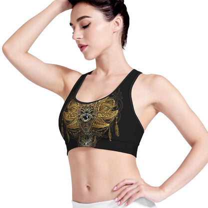 Golden Spiritual Lotus Print Women's Sports Bra