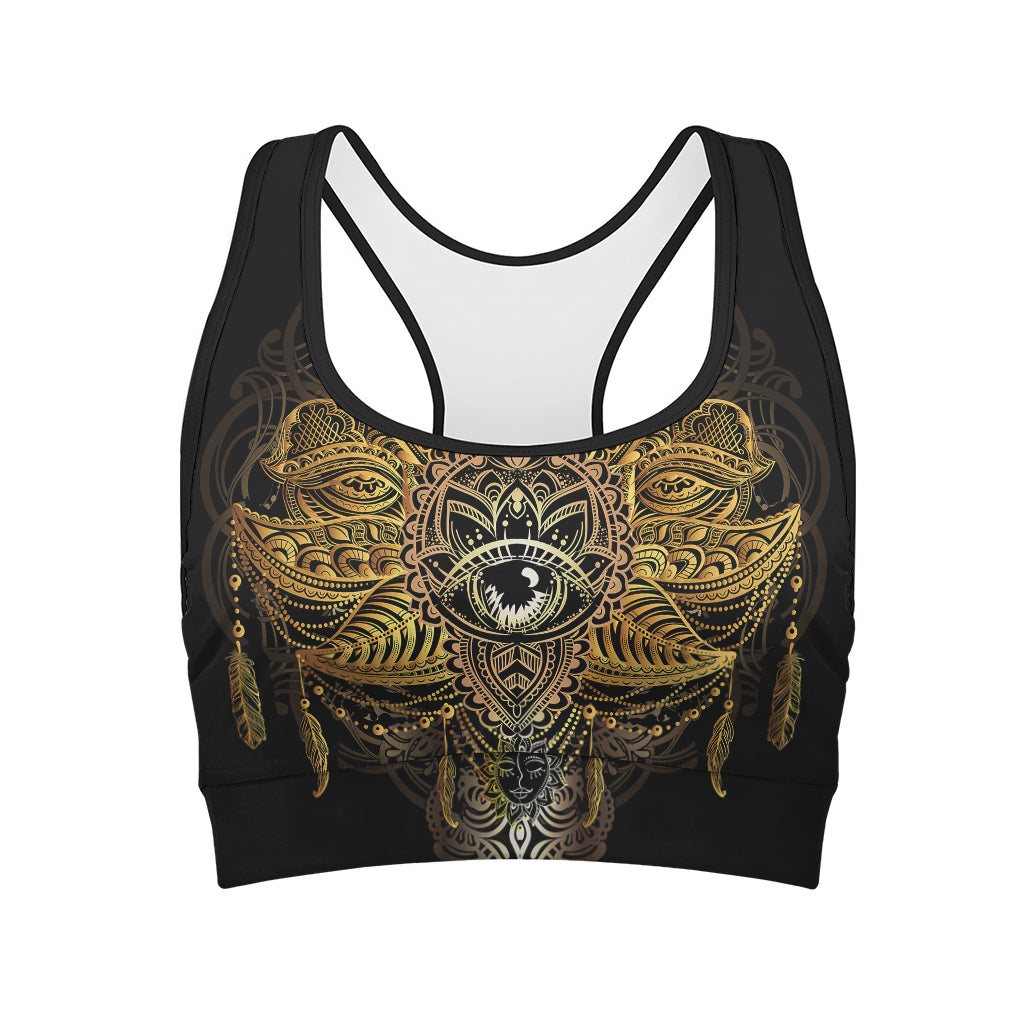 Golden Spiritual Lotus Print Women's Sports Bra