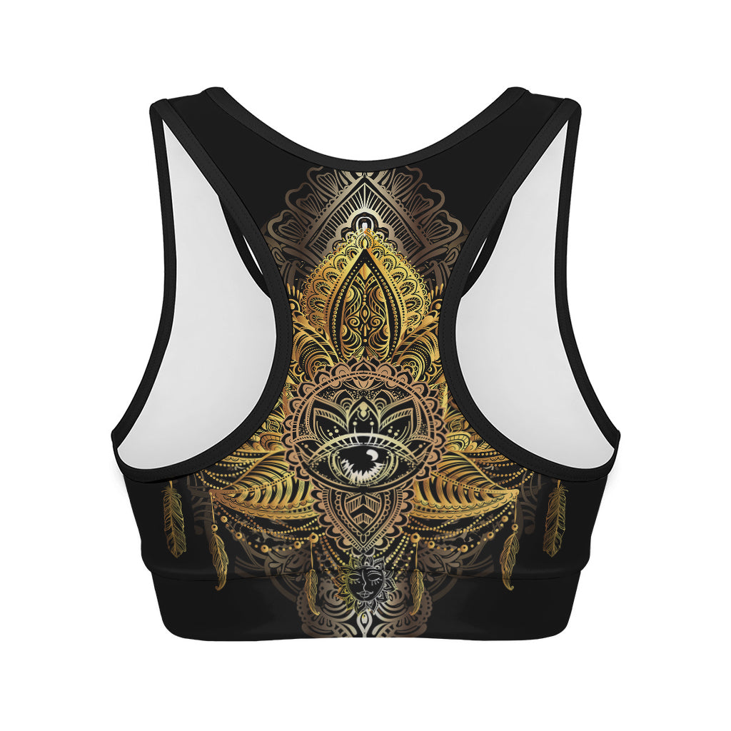 Golden Spiritual Lotus Print Women's Sports Bra