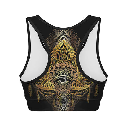 Golden Spiritual Lotus Print Women's Sports Bra