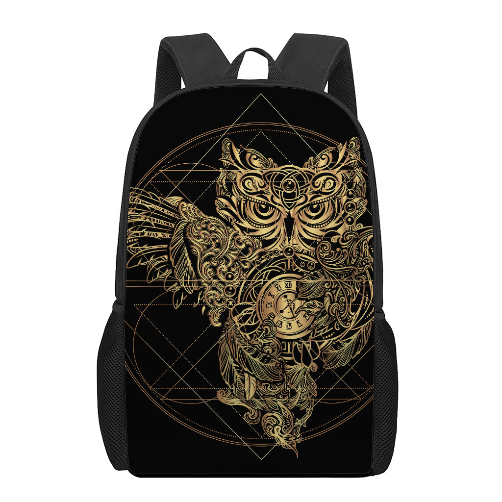 Golden Spiritual Owl Print 17 Inch Backpack