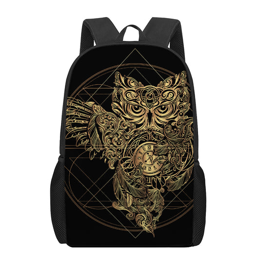 Golden Spiritual Owl Print 17 Inch Backpack