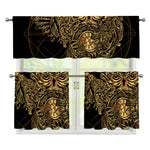 Golden Spiritual Owl Print 3 Piece Kitchen Curtains