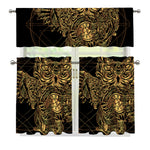 Golden Spiritual Owl Print 3 Piece Kitchen Curtains