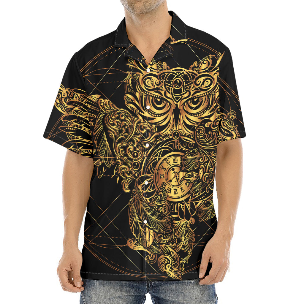 Golden Spiritual Owl Print Aloha Shirt