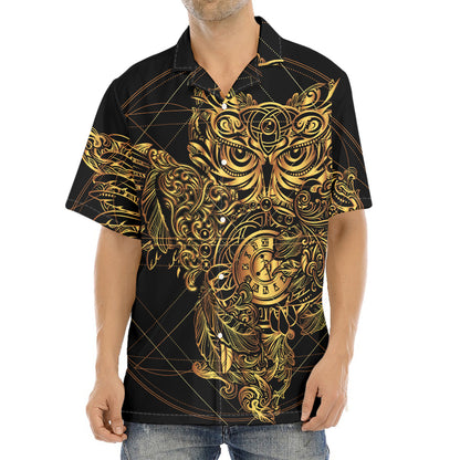 Golden Spiritual Owl Print Aloha Shirt