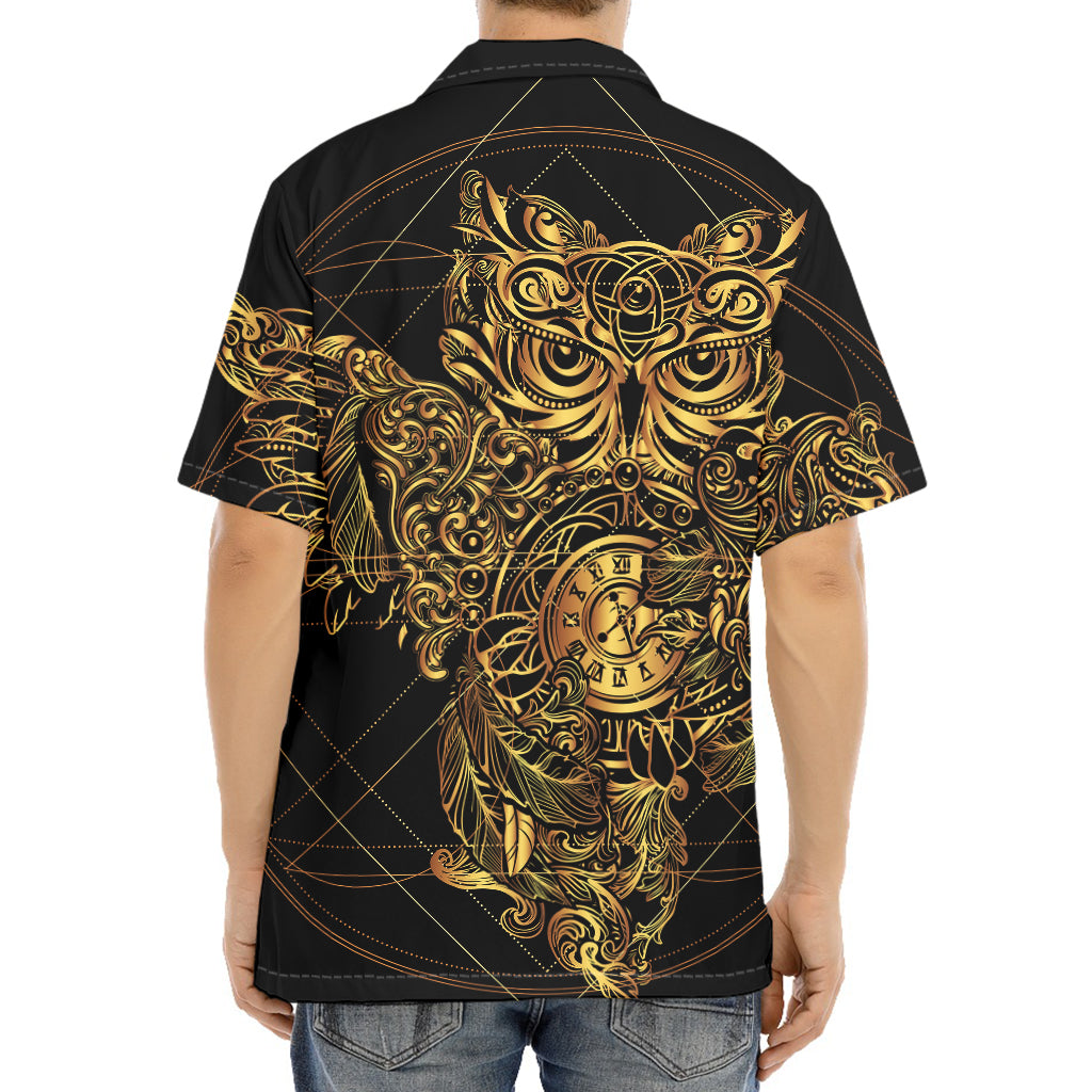 Golden Spiritual Owl Print Aloha Shirt