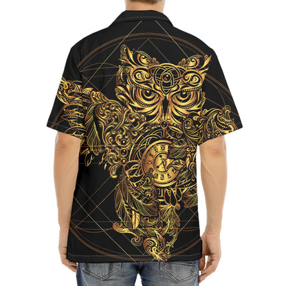 Golden Spiritual Owl Print Aloha Shirt
