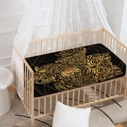 Golden Spiritual Owl Print Baby Crib Sheet