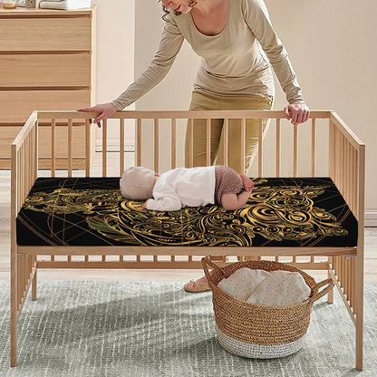 Golden Spiritual Owl Print Baby Crib Sheet
