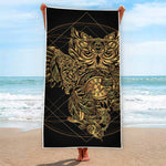 Golden Spiritual Owl Print Beach Towel