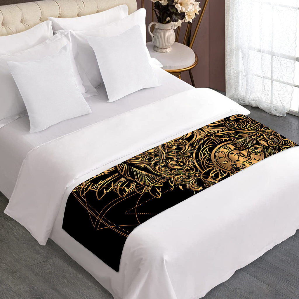 Golden Spiritual Owl Print Bed Runner