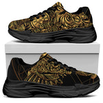 Golden Spiritual Owl Print Black Chunky Shoes