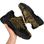 Golden Spiritual Owl Print Black Chunky Shoes