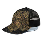Golden Spiritual Owl Print Black Mesh Trucker Cap