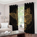 Golden Spiritual Owl Print Dimout Grommet Curtains