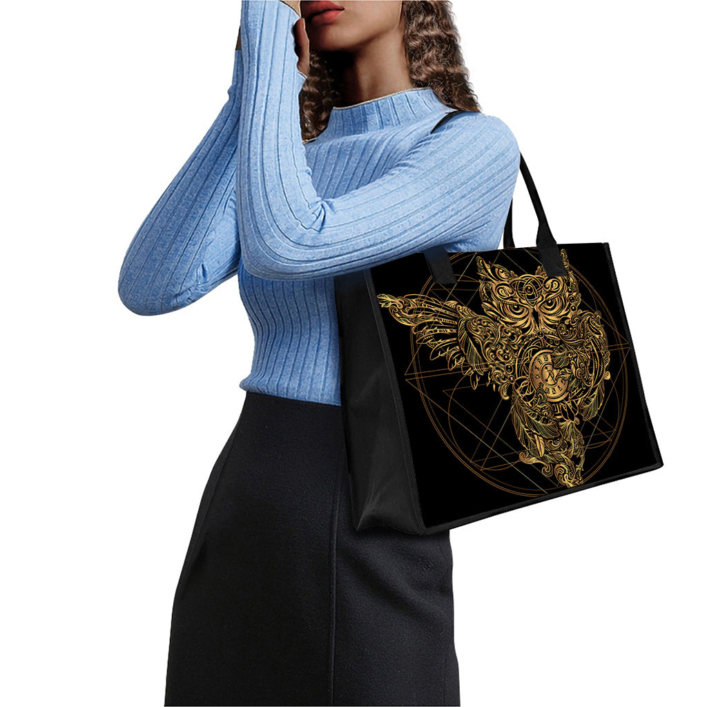 Golden Spiritual Owl Print Canvas Tote Bag