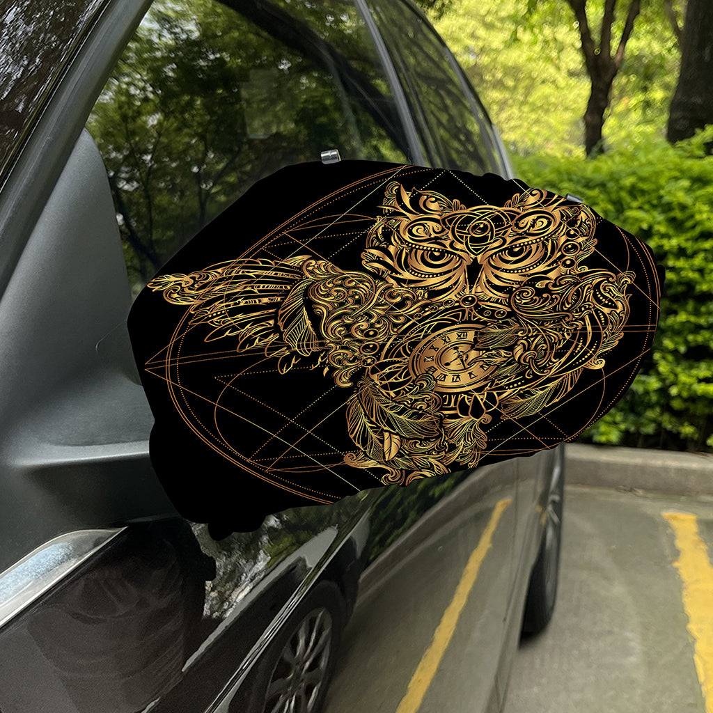Golden Spiritual Owl Print Car Side Mirror Covers