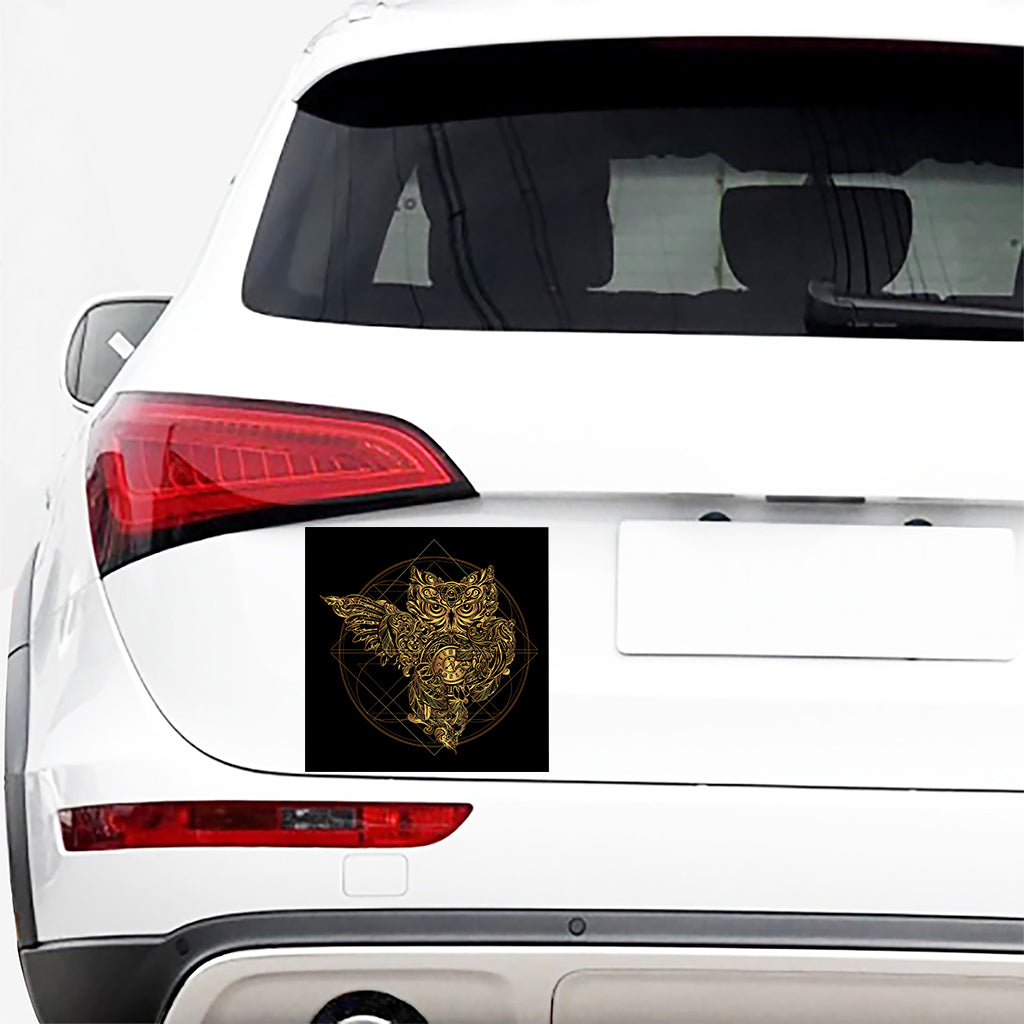 Golden Spiritual Owl Print Car Sticker