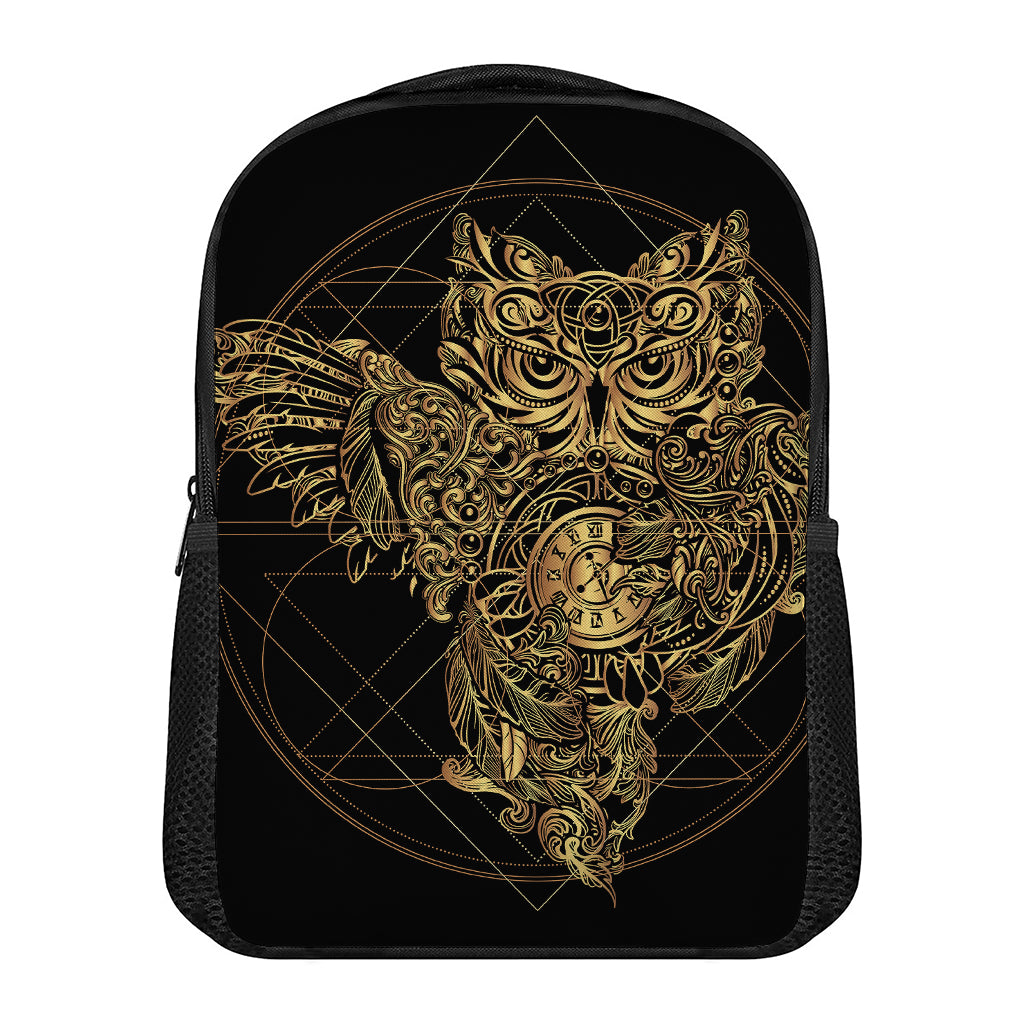 Golden Spiritual Owl Print Casual Backpack