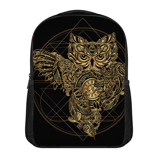 Golden Spiritual Owl Print Casual Backpack
