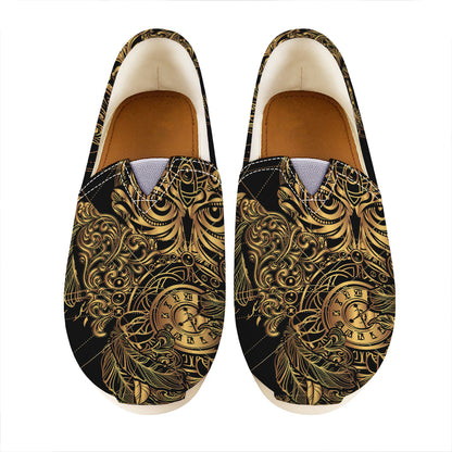 Golden Spiritual Owl Print Casual Shoes
