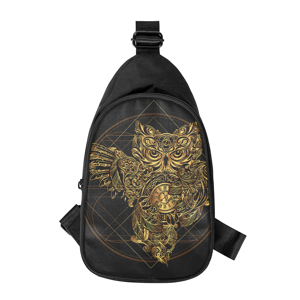 Golden Spiritual Owl Print Chest Bag