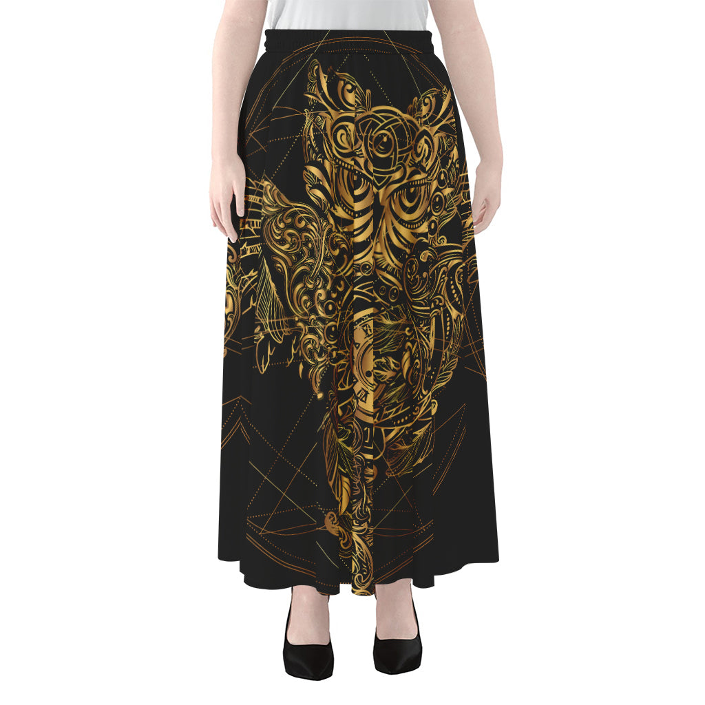 Golden Spiritual Owl Print Chiffon Maxi Skirt