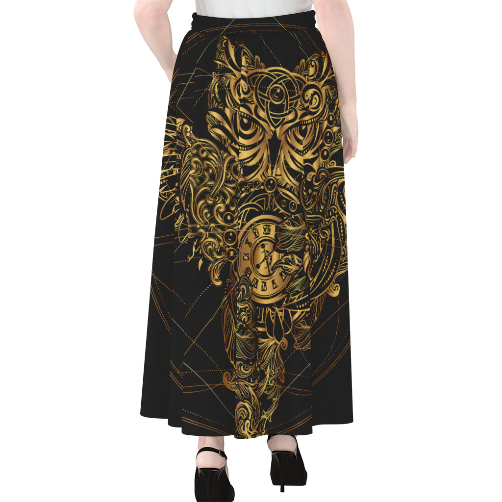 Golden Spiritual Owl Print Chiffon Maxi Skirt