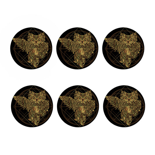 Golden Spiritual Owl Print Coaster Set