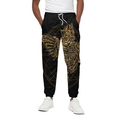Golden Spiritual Owl Print Cotton Pants